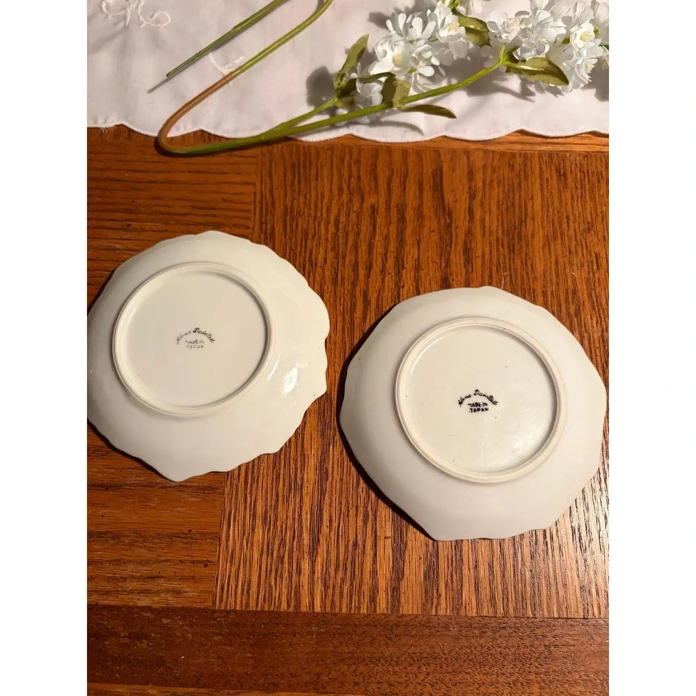 Set of 2 Hand Painted Japan Floral Trinket Dishes – Scalloped Jewelry Trays‎